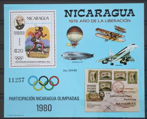 Nicaragua Block 111 postfrisch Olympia 1980 Lake Placid / Moskau #GD498