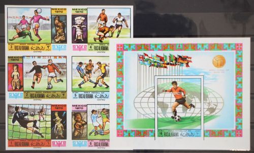 Ras al Chaima Sechserblock 354-359 B und Block 79 B postfrisch Fußball #GC898