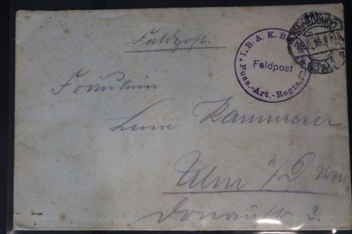 Feldpostbrief Stempel „I.B.A.K. Batterie Fuss.-Art.-Regts. 13“ #BC075