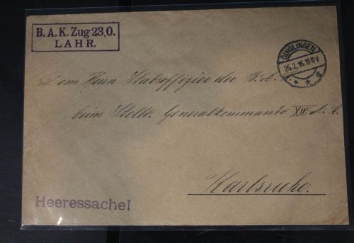 Feldpostbrief Stempel „B.A.K.Zug 23,0. LAHR Heeressache!“ #BC041
