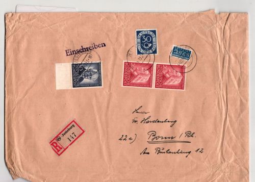 BRD 176 u.a. auf Brief als Mischfrankatur portogerechter Großbrief #BC915