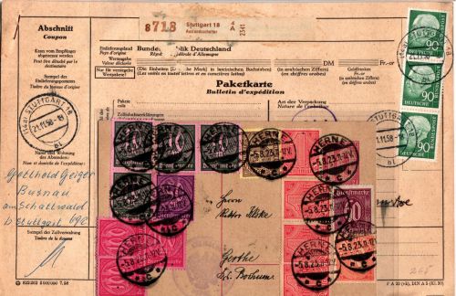 BRD 265 auf Brief als Mehrfachfrankatur Paketkarte #BC927