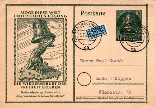 Berlin P25 als Ganzsache mit Braunschweigstempel #BD160