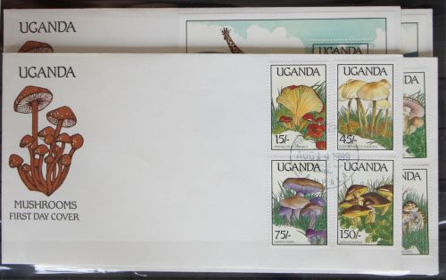 Uganda 667-674 und Block 95 und 96 gestempelt als FDC / Pilze #GG298