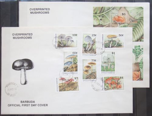 Barbuda 1179-1186 und Block 154 und 155 gestempelt als FDC / Pilze #GG483