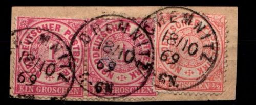 Norddeutscher Bund 16 (2x) und 15 gestempelt auf Briefstück #GU827