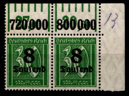 Deutsches Reich 278 WOR postfrisch Eckrand-Paar oben rechts #GS378