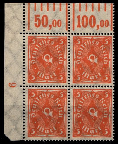 Deutsches Reich 227W OR postfrisch 4er Block vom Eckrand #HA023
