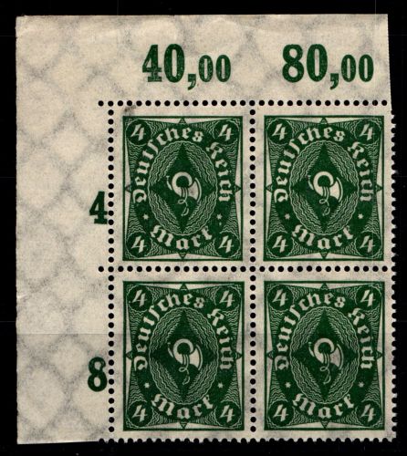Deutsches Reich 226P OR postfrisch 4er Block vom Eckrand #HA027