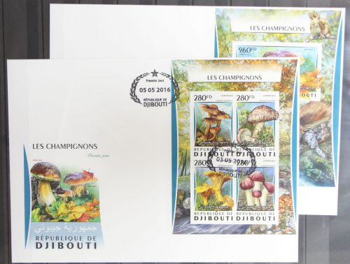 Dschibuti 1024 -1027 und Block 208 gestempelt als FDC / Pilze #GG766