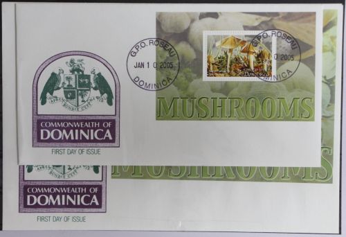 Dominica 3639 -3642 und Block 505 gestempelt als FDC / Pilze #GG774