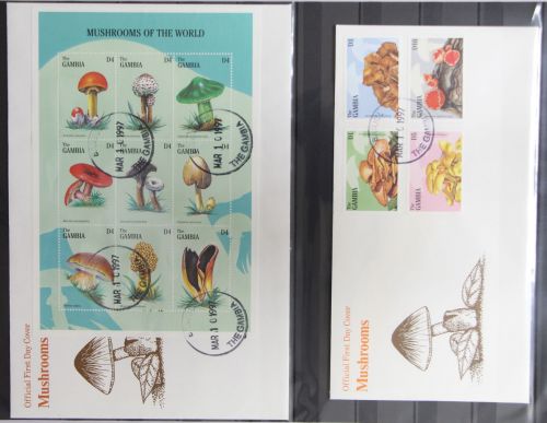 Gambia 2618-2621 und Kleinbogen 2622-2630 gestempelt als FDC / Pilze #GG791