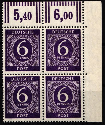 Alliierte Besetzung 916W OR postfrisch 4er Block vom Eckrand #HG969