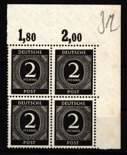 Alliierte Besetzung 912P OR ndgz postfrisch 4er Block vom Eckrand #HH624