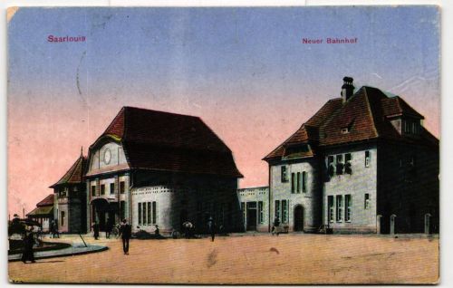 AK Saarlouis Neuer Bahnhof Feldpost 1917 gebraucht #PM154