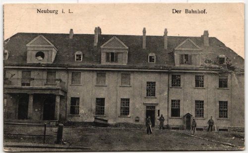AK Neuburg i. L. Bahnhof Feldpost 1917 gebraucht #PM171