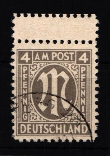Bizone 2z St gestempelt 4 Pf. mit anhängendem Leerfeld #HJ173