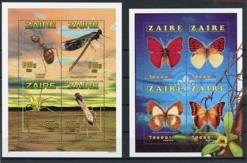 Zaire (Kongo) 1145-1148, 65-68 postfrisch Schmetterling Kleinbogen #GL809
