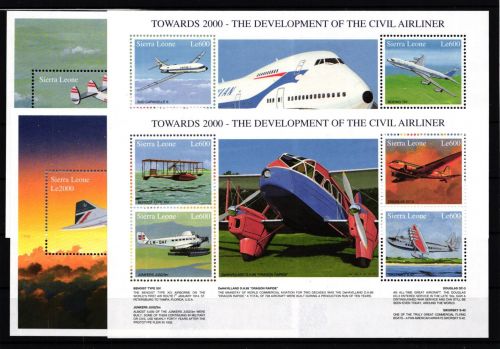 Sierra Leone 2942-2949 + Bl. 376 - 377 postfrisch Kleinbogen / Flugzeuge #GY170