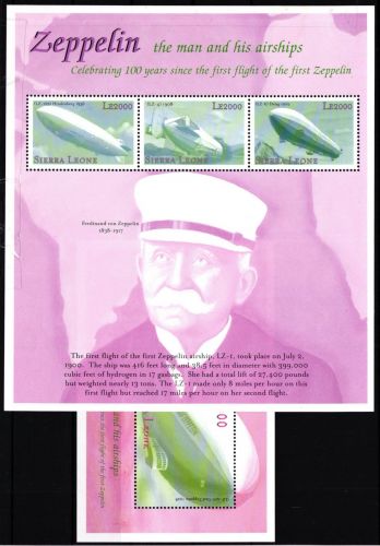 Sierra Leone 3549-3551 und Block 455 postfrisch Kleinbogen / Zeppelin #GY641