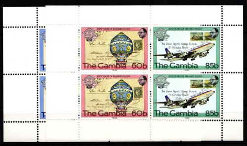 Gambia 491-494 postfrisch Viererblöcke aus Markenheft / Flugzeuge #GY651