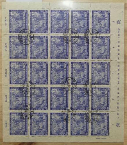 SBZ 199 gestempelt kpl. Bogen, PF I,IV, V, DZ usw. #HL538
