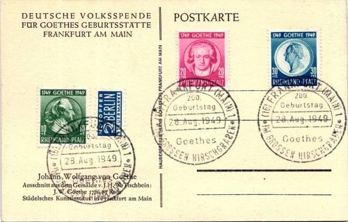 Fr. Zone Rheinland-Pfalz 46-48 gestempelt auf AK, SST 28. Aug, 1949 #HC840