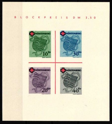 Fr. Zone Württemberg Block 1 ohne Gummi #HC941