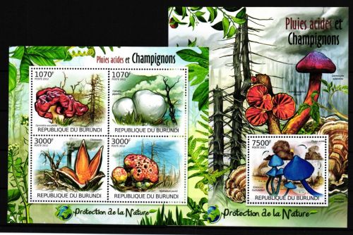Burundi 2530-2533 und Block 230 postfrisch Kleinbogen / Pilze #HQ353