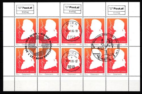 Österreich 2572 gestempelt Kleinbogen 250. Geburtstag W. Amadeus Mozart #HY889