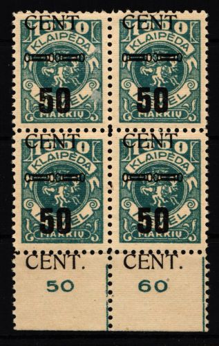Memel 191 postfrisch als Viererblock stark gefaltet #IE321