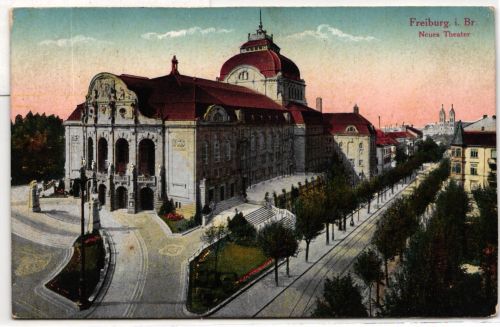 AK Freiburg i. B. Neues Theater Feldpost 1918 gebraucht #PN010