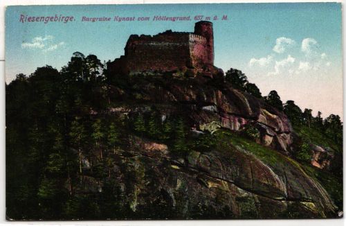 AK Riesengebirge Burgruine Kynast vom Höllengrund 657 m ü. M. ungebraucht #PN066