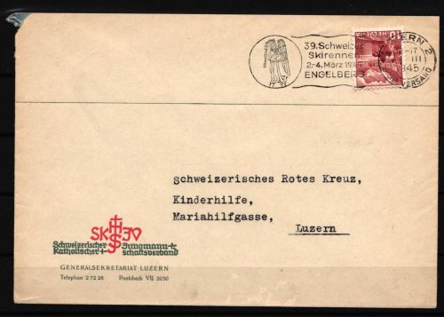 Schweiz Brief mit Werbestempel Skirennen Engelberg Olympische Spiele 1928 #IE358