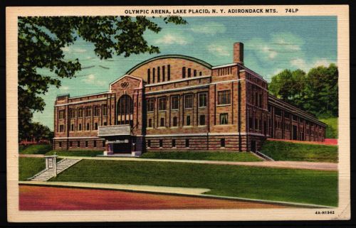 Olympische Spiele 1932 Lake Placid Postkarte Olympische Arena gebraucht #IE379