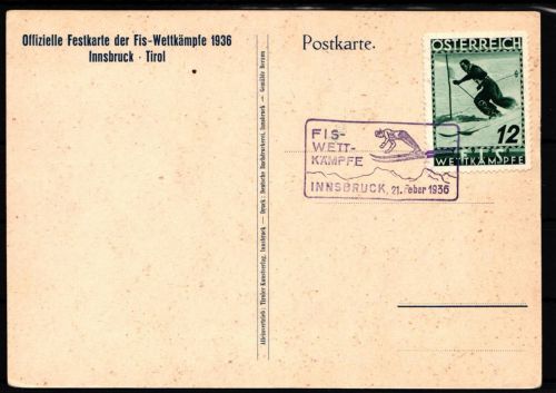 Österreich 623 Festkarte Olympische Winterspiele 1936 FIS Wettkämpfe #IE448