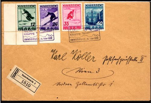Österreich 623-626 auf Brief FIS Wettkämpfe 1936 Satzbrief Eckrand #IE457