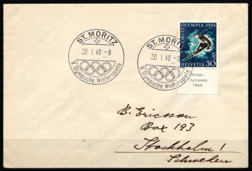 Schweiz 495 auf Brief als Einzelfrankatur UR Olympische Winterspiele 1948 #IE474