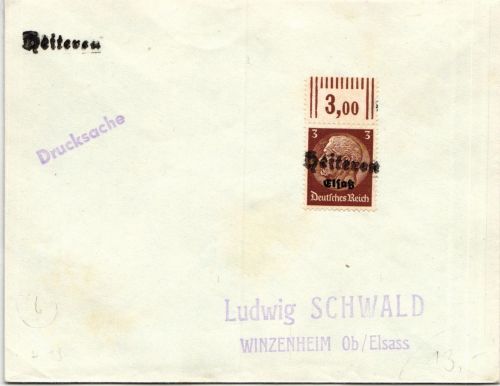 Deutsche Besetzung 2.WK Elsaß 1 auf Brief Notstempel #ID907