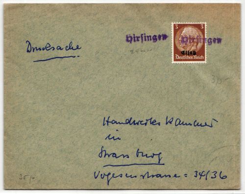 Deutsche Besetzung 2.WK Elsaß 1 auf Brief Notstempel #ID909