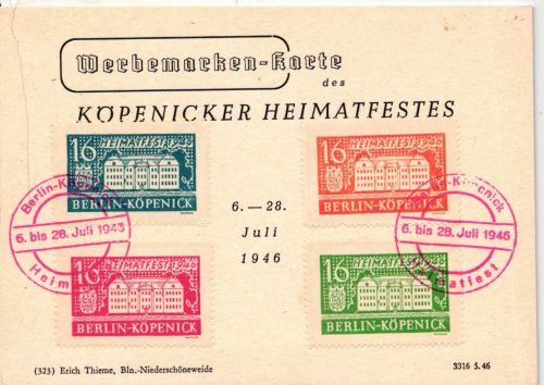 Berlin und Brandenburg Werbemarken auf Postkarte mit Sonderstempel #IK057