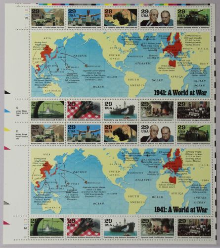 USA Block 24 mit 2169-2178 postfrisch Schalterbogen 2. Weltkrieg #IB304