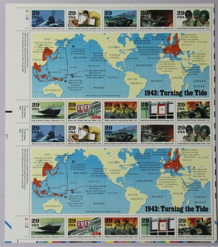 USA Block 32 mit 2365-2374 postfrisch Schalterbogen 2. Weltkrieg #IB307