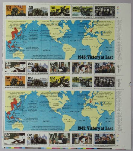 USA Block 34 mit 2460-2469 postfrisch Schalterbogen 2. Weltkrieg #IB310