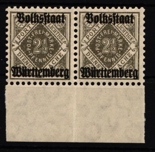 Württemberg Dienst 134 postfrisch waagerechtes Paar vom Unterrand #IK351