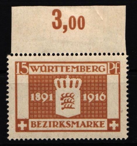 Württemberg 126 postfrisch vom Oberrand #IK469