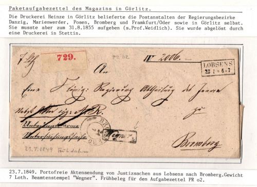Vorphila Paketbegleitbrief von 1849 mit Aufgabezettel und Beamtenstempel #IB611