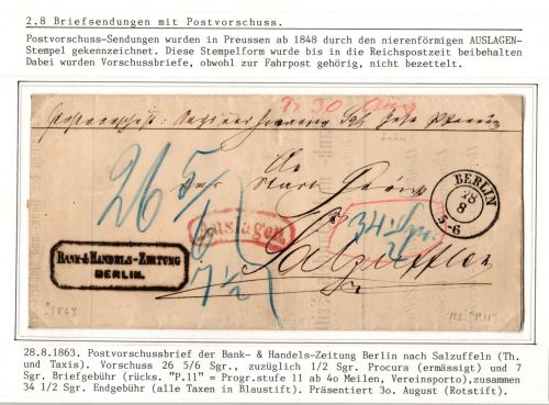 Vorphila Paketbegleitbrief von 1863 mit Postvorschuss Auslagen Stempel #IB629