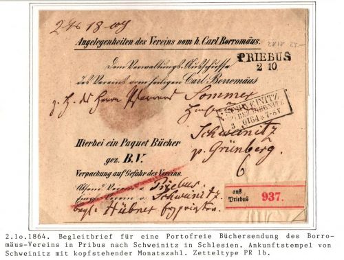 Vorphila Paketbegleitbrief von 1864 für eine portofreie Büchersendung #IB638