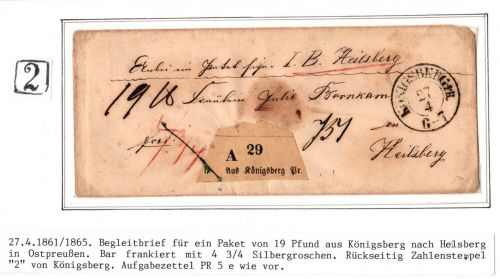 Preußen Paketbegleitbrief als Barfrankatur und Aufgabezettel #IB657